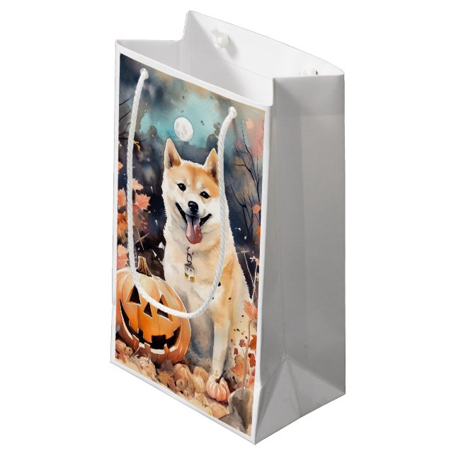 Halloween Akita With Pumpkins Scary Small Gift Bag (Front Angled)