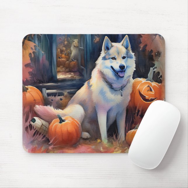 Halloween Alaskan Malamute With Pumpkins Scary Mouse Pad (With Mouse)