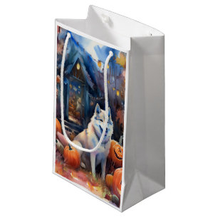 Halloween Alaskan Malamute With Pumpkins Scary Small Gift Bag
