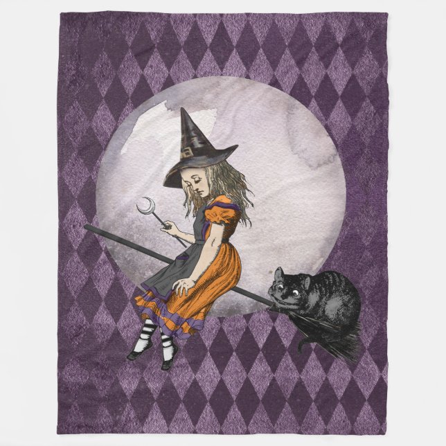Halloween Alice in Wonderland Cheshire Cat Moon Fleece Blanket (Front)
