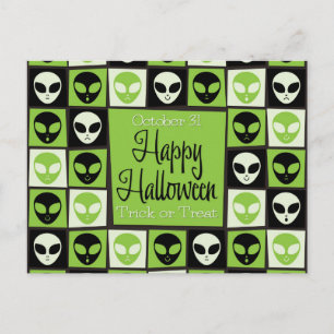 Halloween alien mosaic postcard
