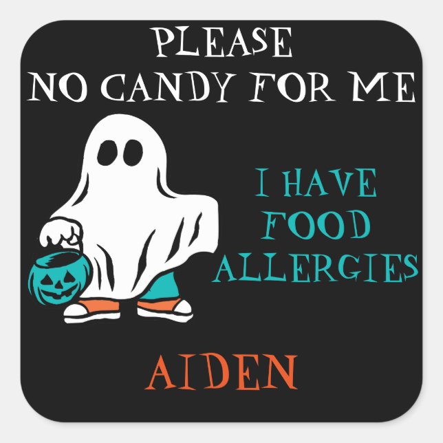 Halloween Allergy Alert Ghost Do Not Feed Kids Square Sticker (Front)