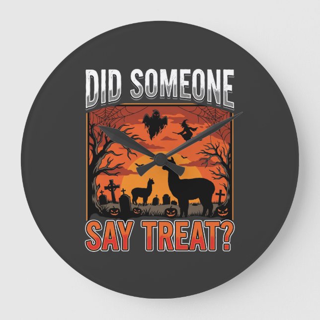 Halloween Alpaca Graveyard Did Someone Say Treat D Large Clock (Front)