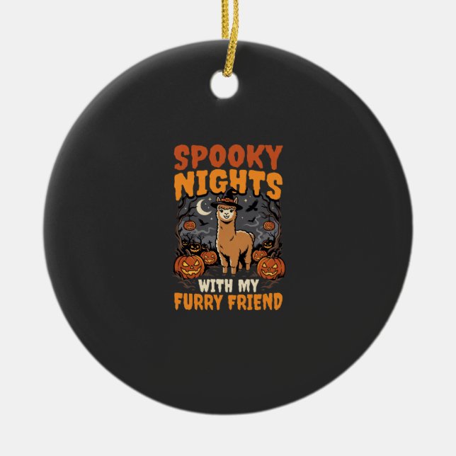Halloween Alpaca Night Ceramic Tree Decoration (Front)