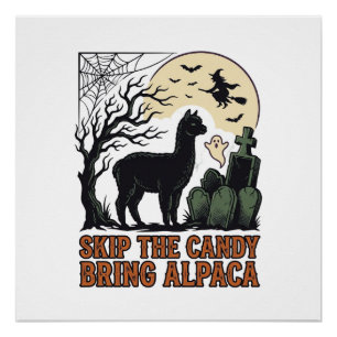 Halloween Alpaca Shirt Cute Spooky Vintage Animal  Poster