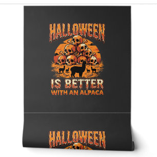 Halloween Alpaca Skull Pile Retro Horror Design Wallpaper