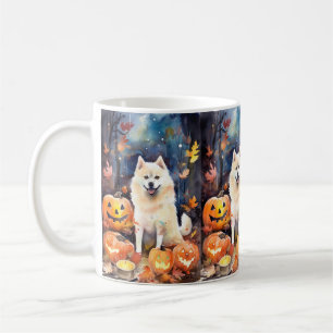 Halloween American Akita With Pumpkins Scary Coffee Mug