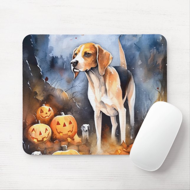 Halloween American English Foxhound With Pumpkins Mouse Pad (With Mouse)