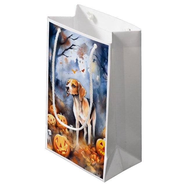 Halloween American English Foxhound With Pumpkins Small Gift Bag (Front Angled)
