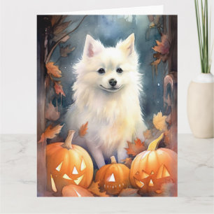 Halloween American Eskimo With Pumpkins Scary Card