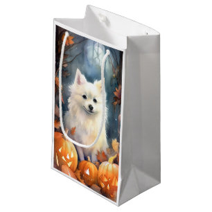 Halloween American Eskimo With Pumpkins Scary Small Gift Bag
