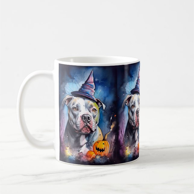Halloween American Staffordshire With Pumpkins Coffee Mug (Left)
