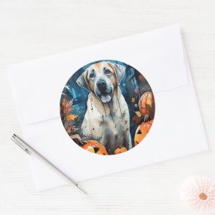 Halloween Anatolian Shepherd With Pumpkins Scary Classic Round Sticker