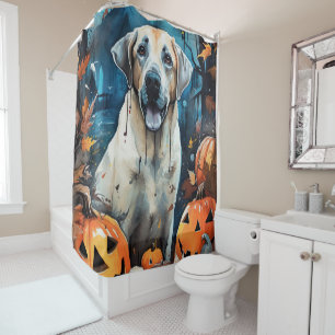 Halloween Anatolian Shepherd With Pumpkins Scary Shower Curtain