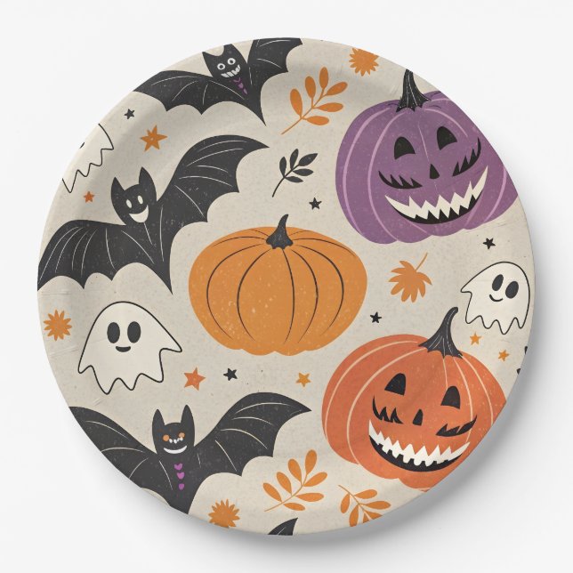 Halloween and autumn pattern   paper plate (Front)