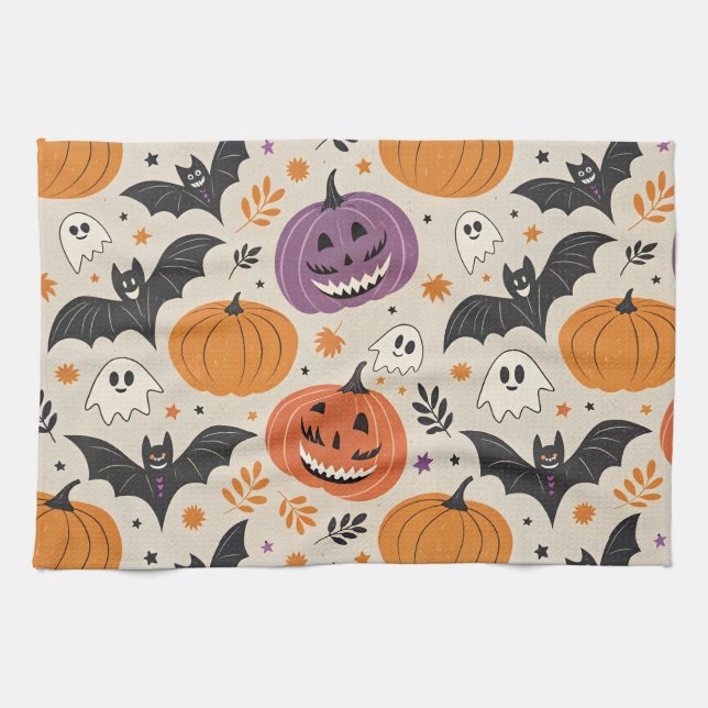 Halloween and autumn pattern   tea towel (Horizontal)