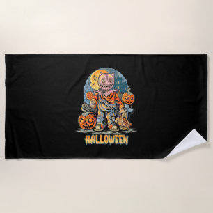 Halloween And Cat Beach Towel