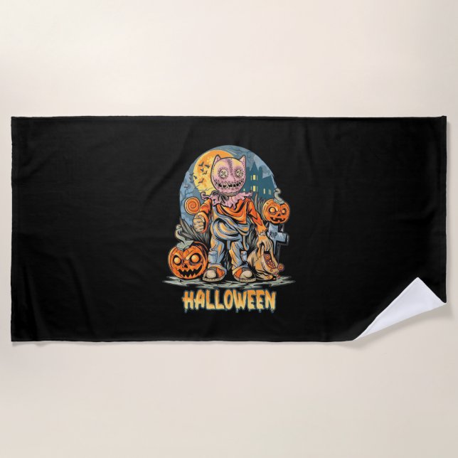 Halloween And Cat Beach Towel (Front)