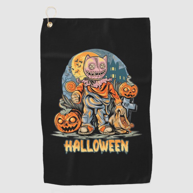 Halloween And Cat Golf Towel (Front)