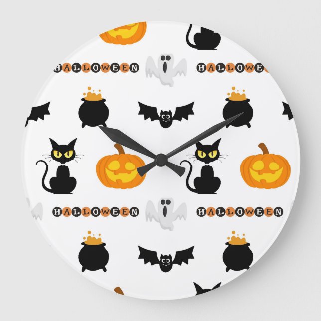 Halloween and cat-themed wall clock. large clock (Front)