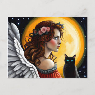 Halloween Angel and black cat Postcard