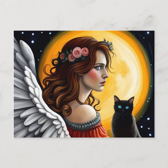 Halloween Angel and black cat Postcard (Front)