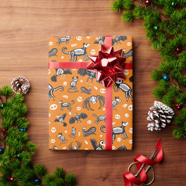 Halloween Animal Skeletons Pattern Colour Options Wrapping Paper (Holiday Gift)