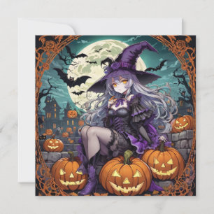 Halloween Anime girl purple Holiday Card
