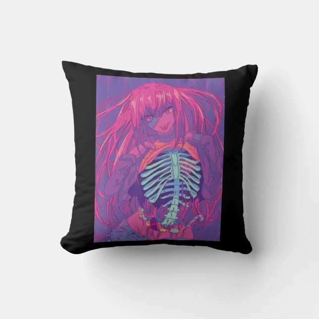 Halloween Anime  Spooky Anime Girl Waifu Scary  Cushion (Front)