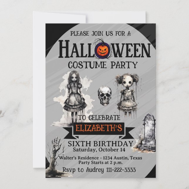 Halloween Any Age Girls Birthday Party Invitation (Front)