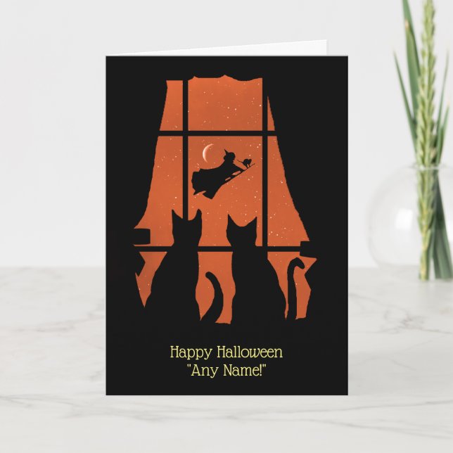 Halloween Any Name Cats and Witch Cute Card (Front)
