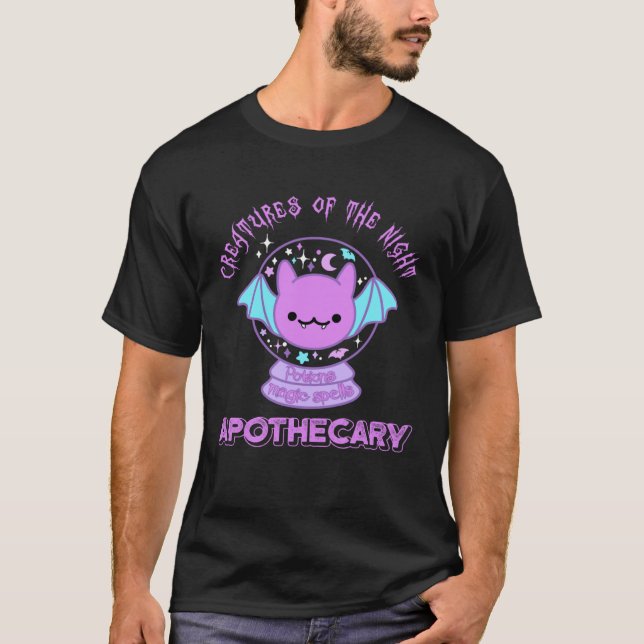 Halloween Apothecary Pastel Goth Crystal Ball Bat  T-Shirt (Front)