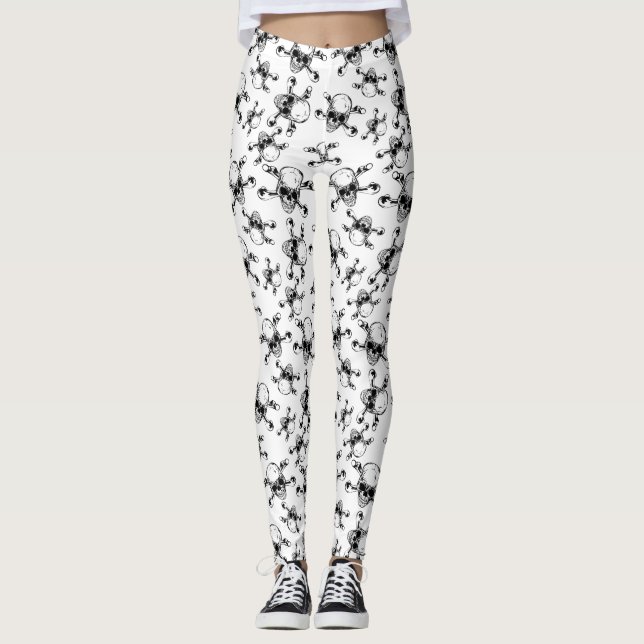 Halloween Apparel –Skull and Crossbones Spooky Leggings (Front)