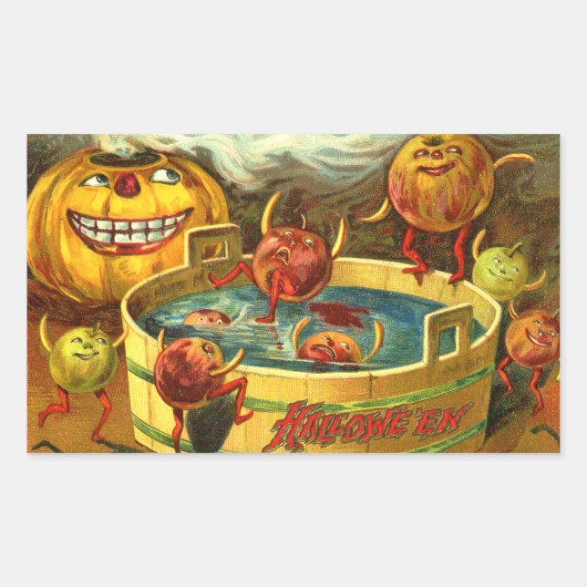Halloween Apple Bobbing Rectangular Sticker (Front)