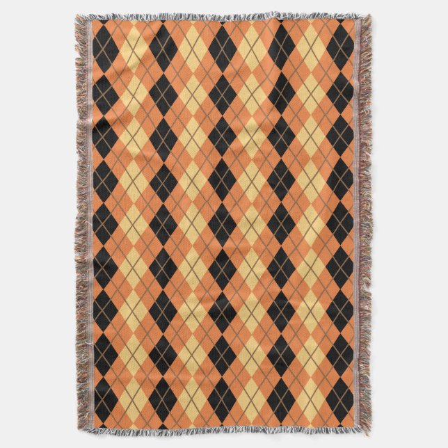 Halloween Argyle Throw Blanket (Front Vertical)