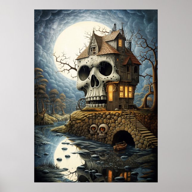Halloween Art Skull House Poster (Front)