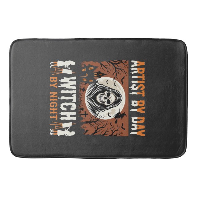 Halloween Artist by Day Witch by Night Design Bath Mat (Front)