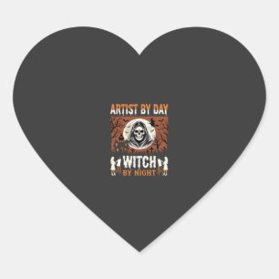 Halloween Artist by Day Witch by Night Design Heart Sticker
