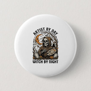 Halloween Artist Witch Vintage Engraving Art Tee_1 6 Cm Round Badge