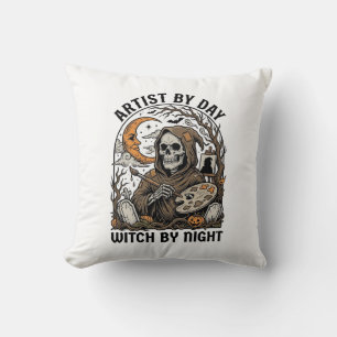 Halloween Artist Witch Vintage Engraving Art Tee_1 Cushion