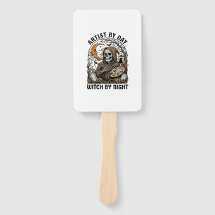 Halloween Artist Witch Vintage Engraving Art Tee_1 Hand Fan