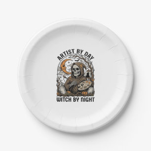 Halloween Artist Witch Vintage Engraving Art Tee_1 Paper Plate