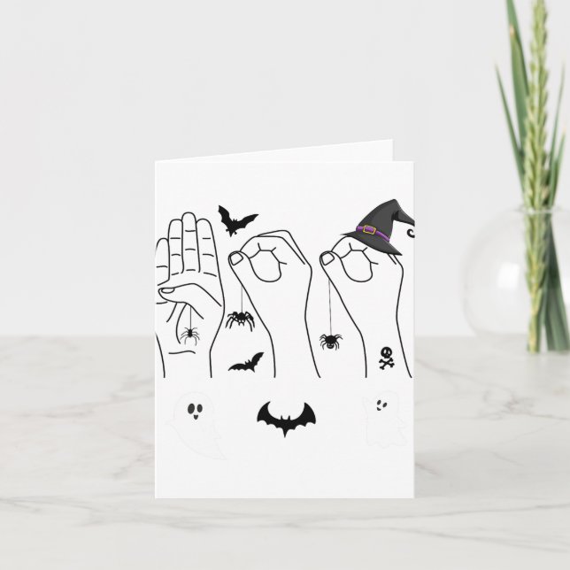 Halloween Asl Hand Sign Language Deaf Pride Boo Cr Card (Front)