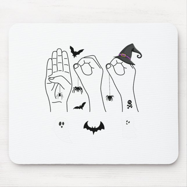 Halloween Asl Hand Sign Language Deaf Pride Boo Cr Mouse Pad (Front)