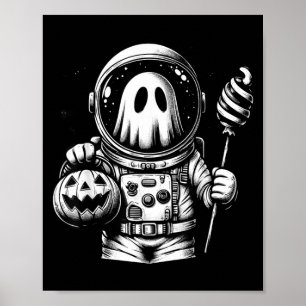 Halloween Astronaut Costume Ghost Animal Boo Poster