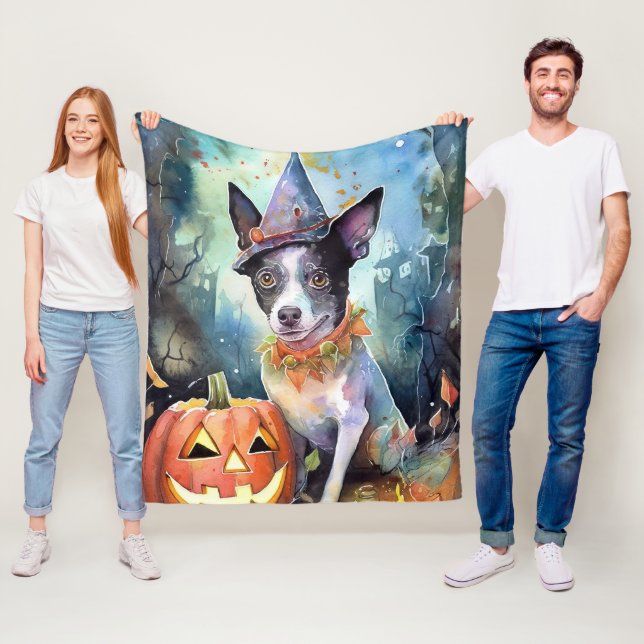 Halloween Australian Cattle With Pumpkins Scary Fleece Blanket (In Situ)