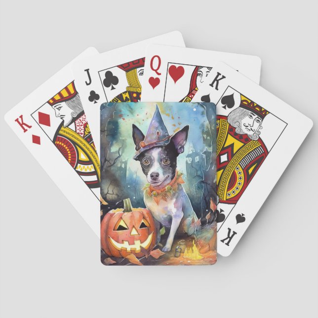 Halloween Australian Cattle With Pumpkins Scary Playing Cards (Back)