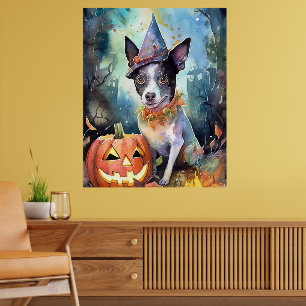 Halloween Australian Cattle With Pumpkins Scary Poster