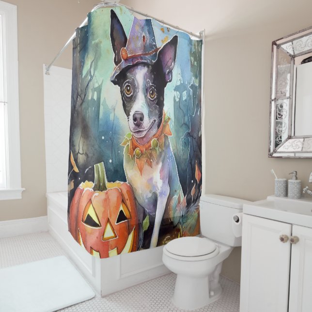 Halloween Australian Cattle With Pumpkins Scary Shower Curtain (In Situ)