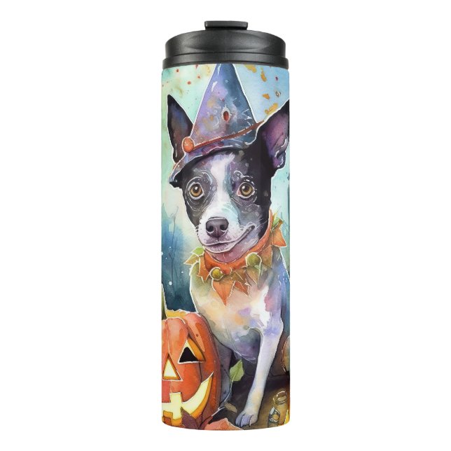 Halloween Australian Cattle With Pumpkins Scary Thermal Tumbler (Front)